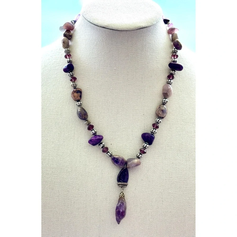 Necklace Amethyst Gemstone Purple Silver Lobster Clasp New with Tags